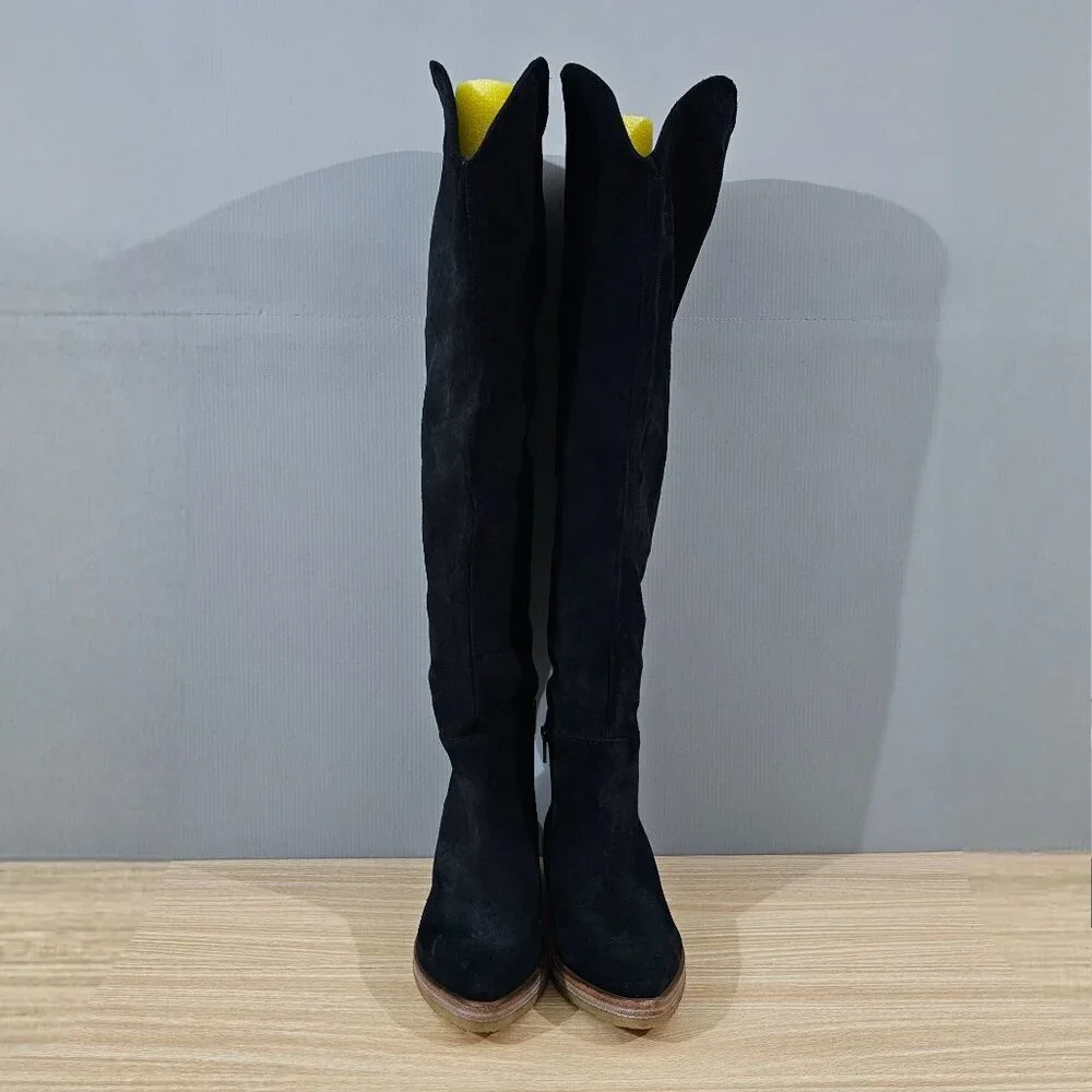 Free People Banks Over The Knee Boot Womens EU 37 Black Suede Slouchy Pull On